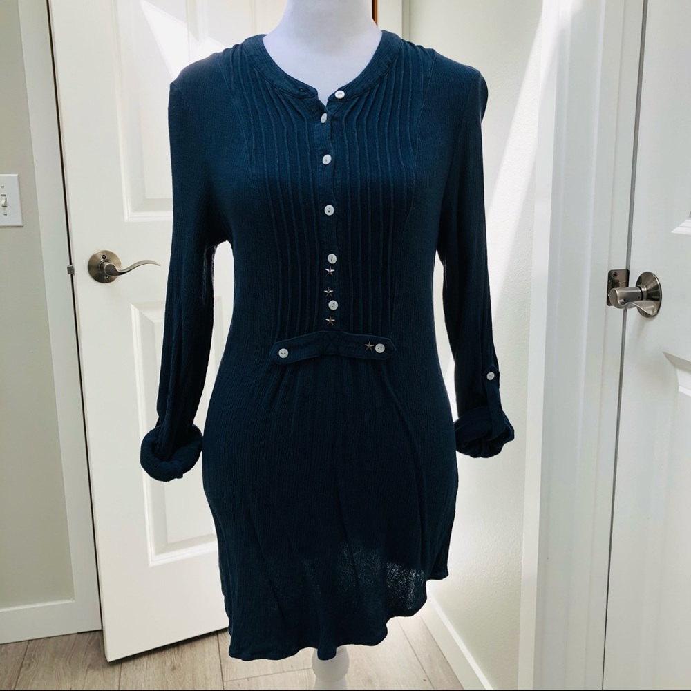 Free People 3/4 sleeve button up snap up tunic navy small